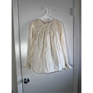 A New Day Smocked Long Sleeve Cream Ruffle Blouse Size L
